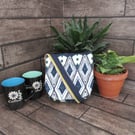 Upcycled Coffee Sack - Mini Shoulder Bag - Blue pattern