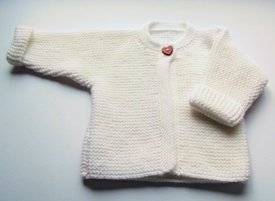 Babies Handknitted Jacket Cardigan, White, 0 to 3 months, hm57