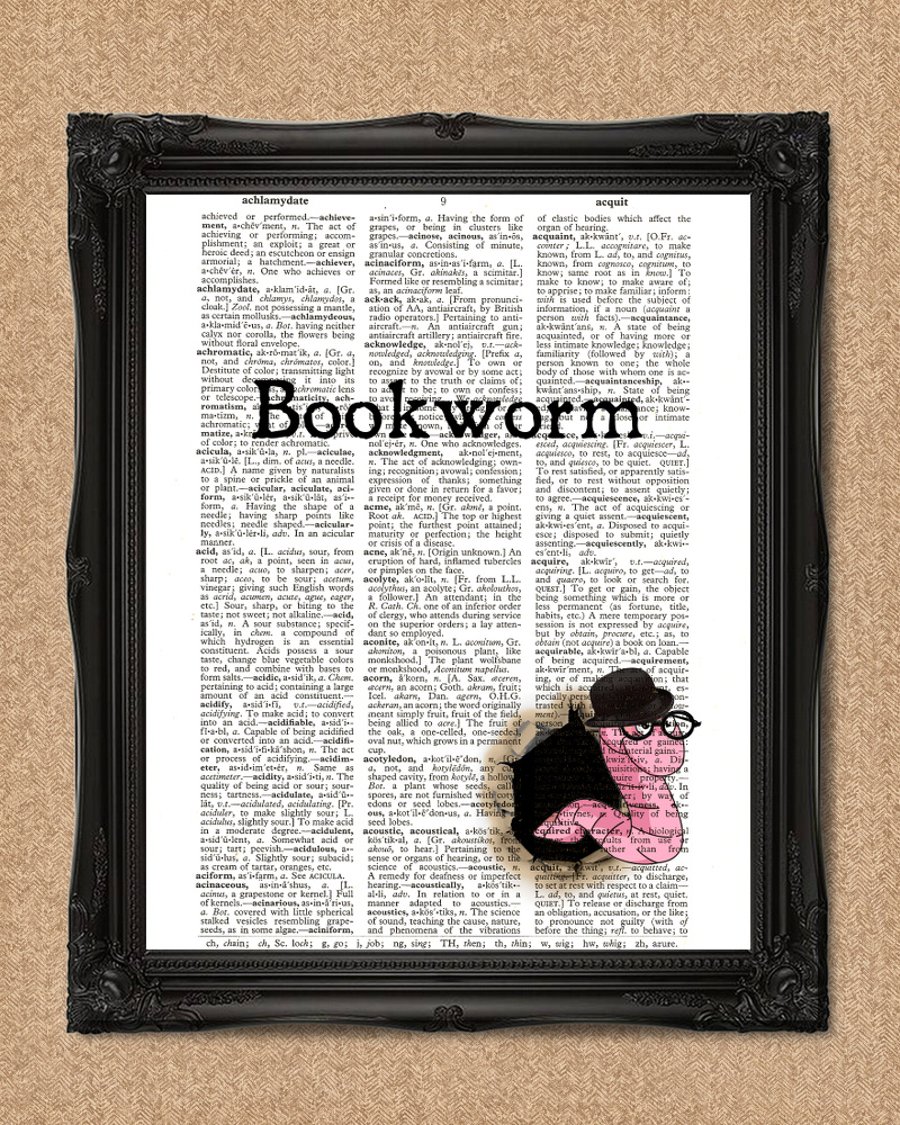 BOOKWORM DICTIONARY PRINT book lover gift A084D
