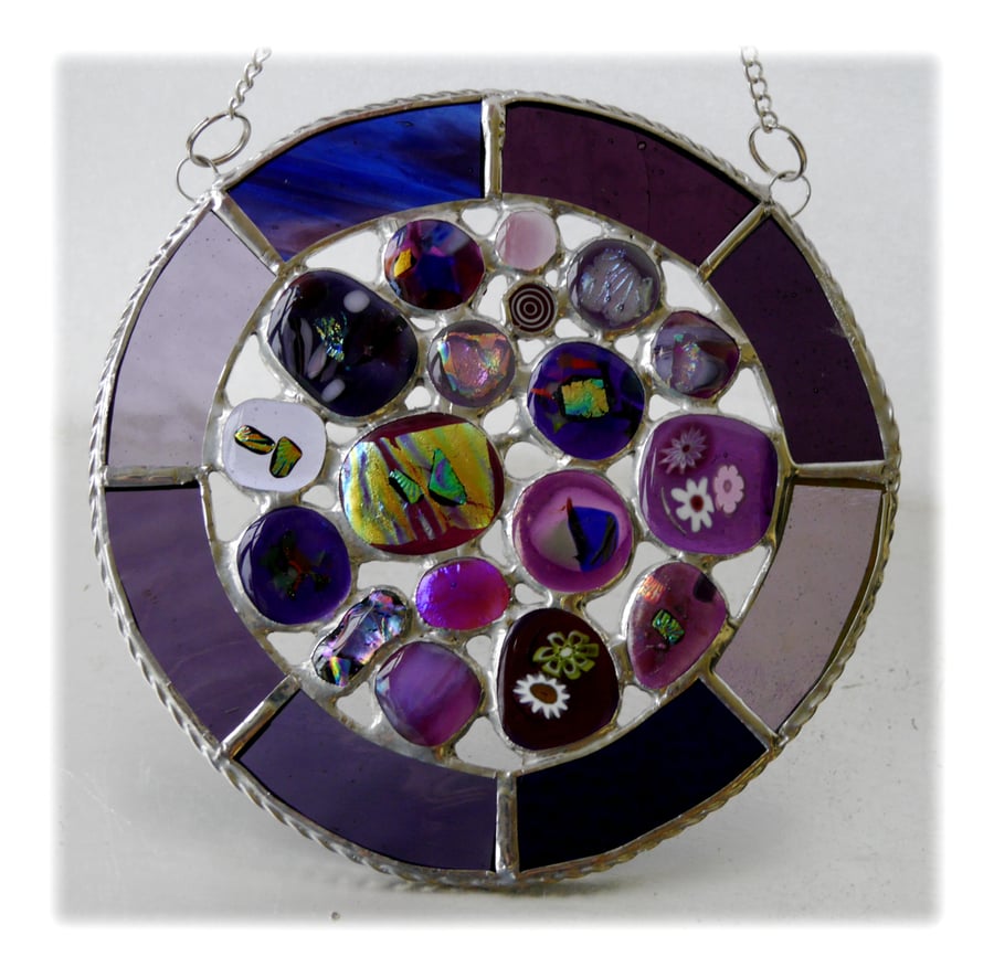 Summer Berry Pie Suncatcher Stained Glass Abstract Handmade fused 003