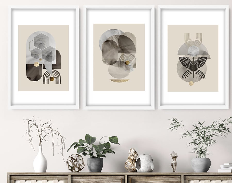 Living Room Art Prints, Mid Century Modern Art Wall Prints Set of 3, Abstract wa