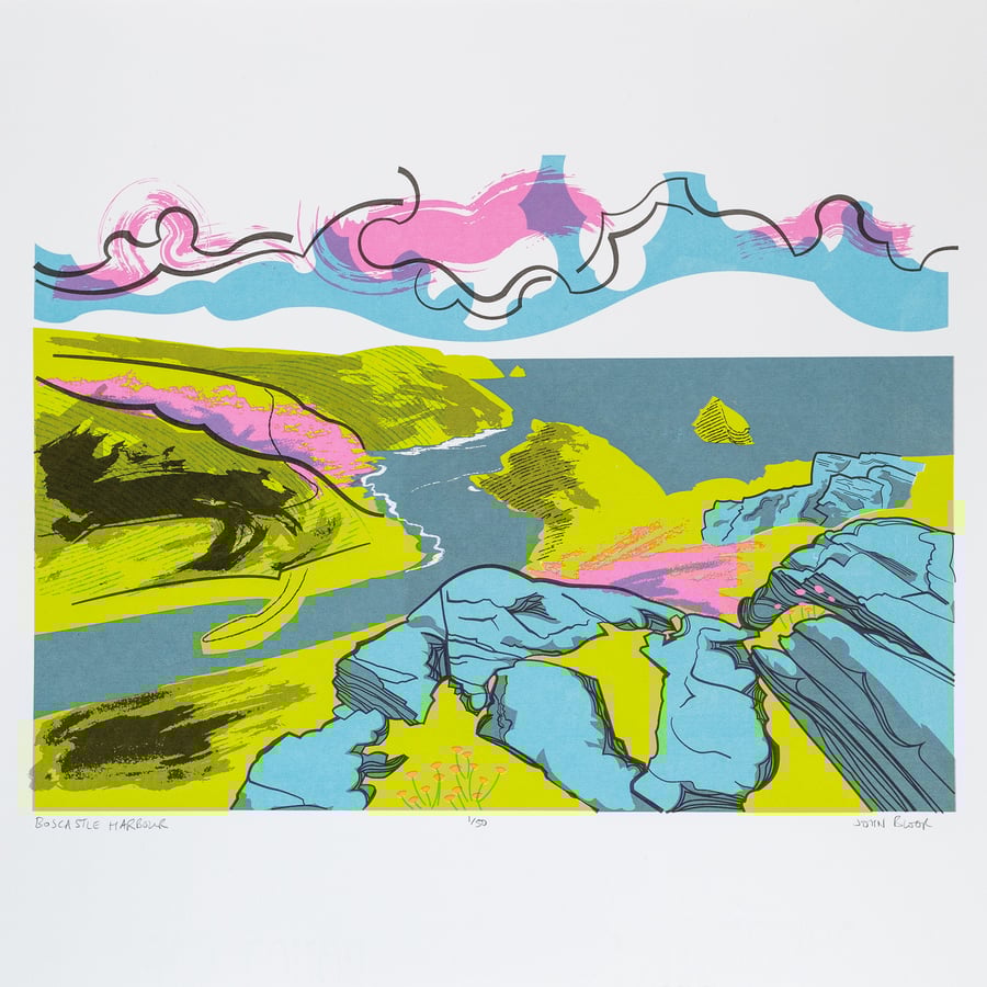 Boscastle Harbour limited edition hand pulled screen print