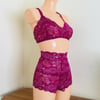 Plum wine retro bralette and high waisted shortie set