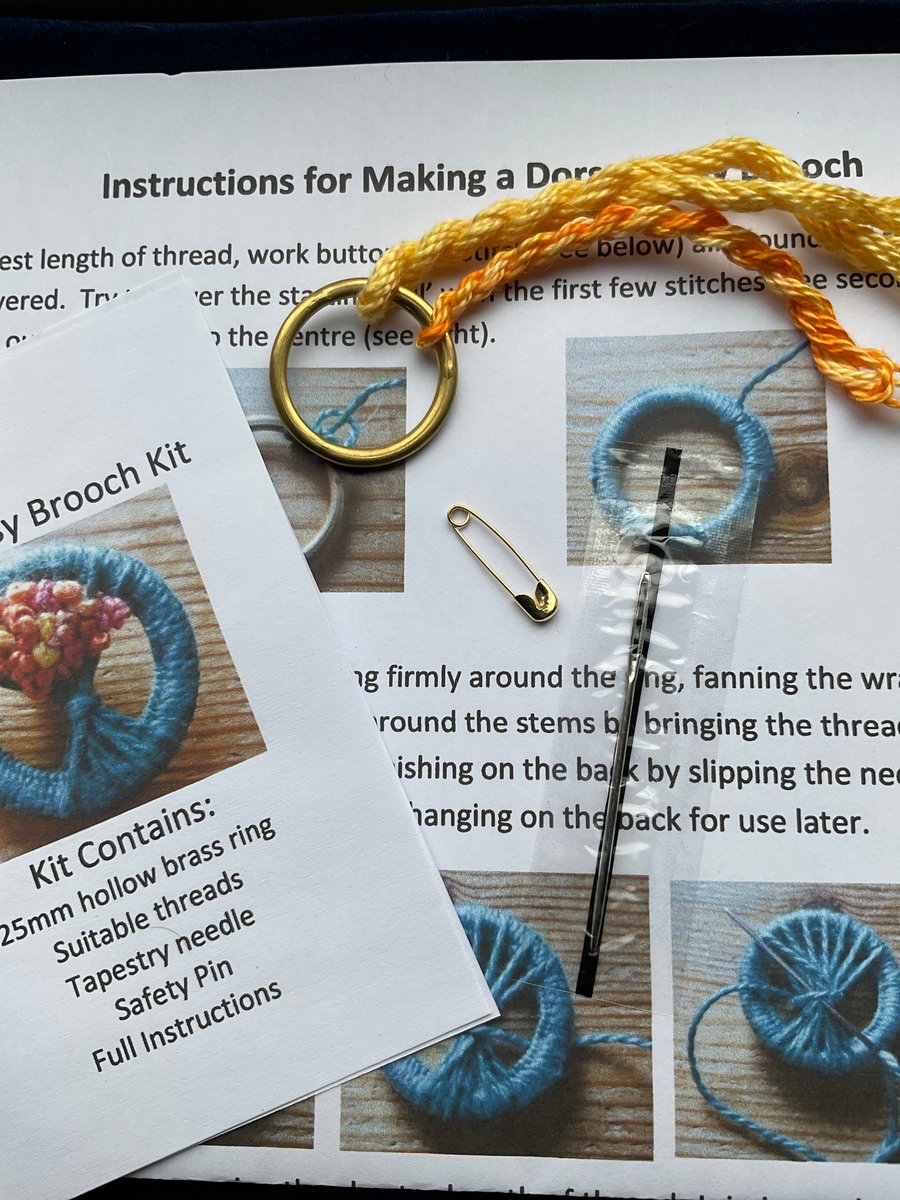 Dorset Posy Brooch Kit, Yellow Stems with Orange Flowers, 42