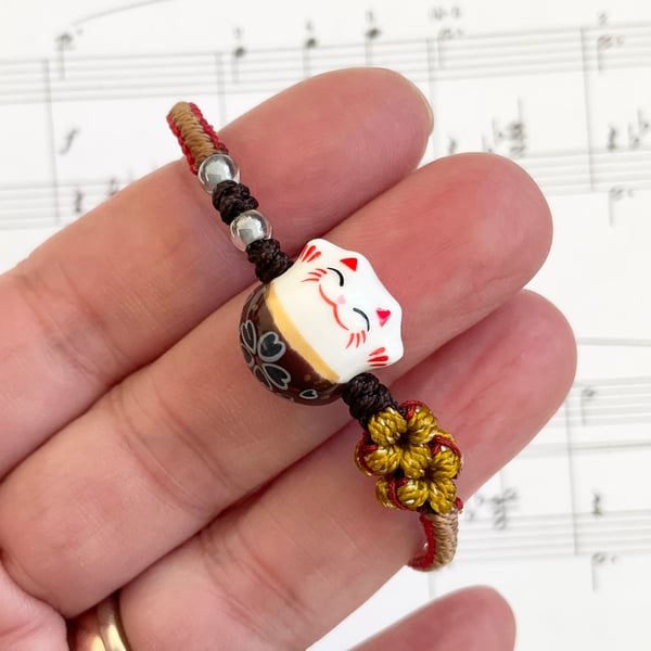 Handmade Ceramic Japanese Lucky Cat Kawaii Bracelet (free size)