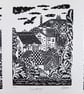 Knaresborough Houses Yorkshire Landscape Original Lino Print 