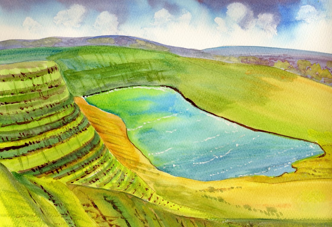 Llyn Y Fan Fach, Brecon Beacons, Watercolour Print, Size A3, in 20 x 16 '' Mount