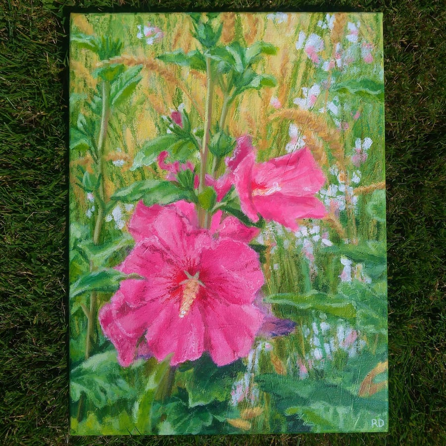 Hibiscus flowers - 16x12" original acrylic canvas