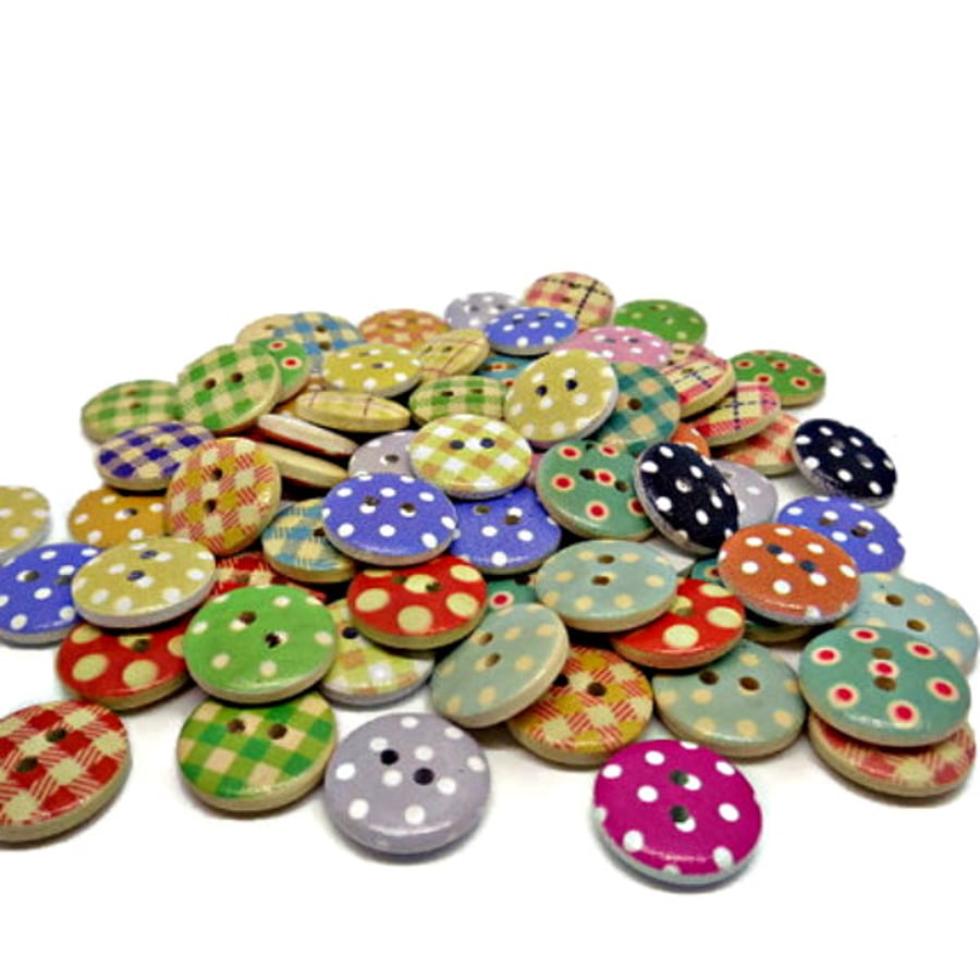 10 Polka Dot Buttons, 10 Gingham Buttons