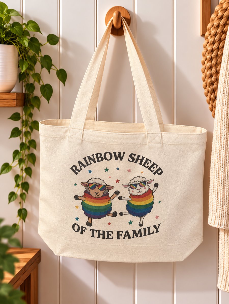 Rainbow Sheep of the Family Tote Bag – Funny LGBTQ Pride Canvas Bag with Zip