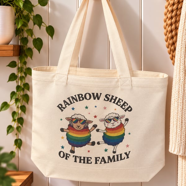 Rainbow Sheep of the Family Tote Bag – Funny LGBTQ Pride Canvas Bag with Zip