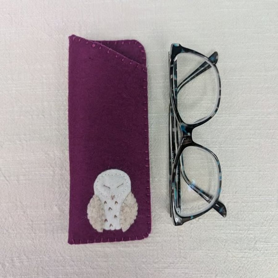 Sleepy Owl Wool Felt Glasses Case - Hand Stitched Spectacle Pouch