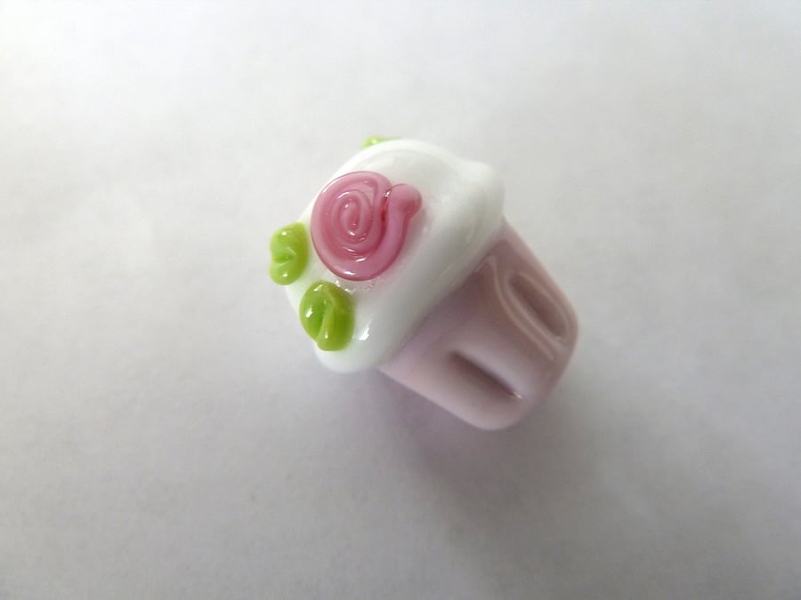 rose cupcake, handmade lampwork glass bead