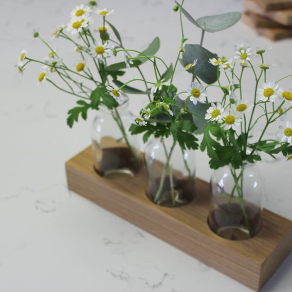 Handcrafted Trio Mini Bud Vases in Oak Runner
