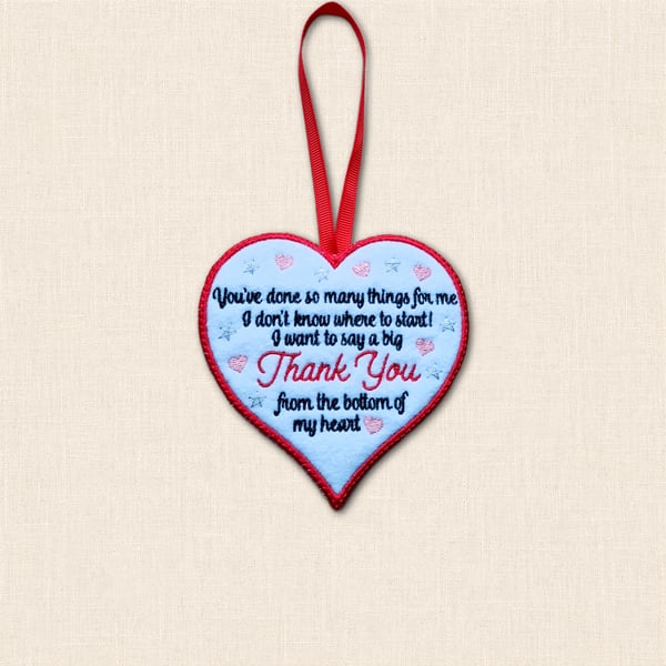 Thank You From the Bottom of My Heart Hanger - Embroidered Felt Decoration
