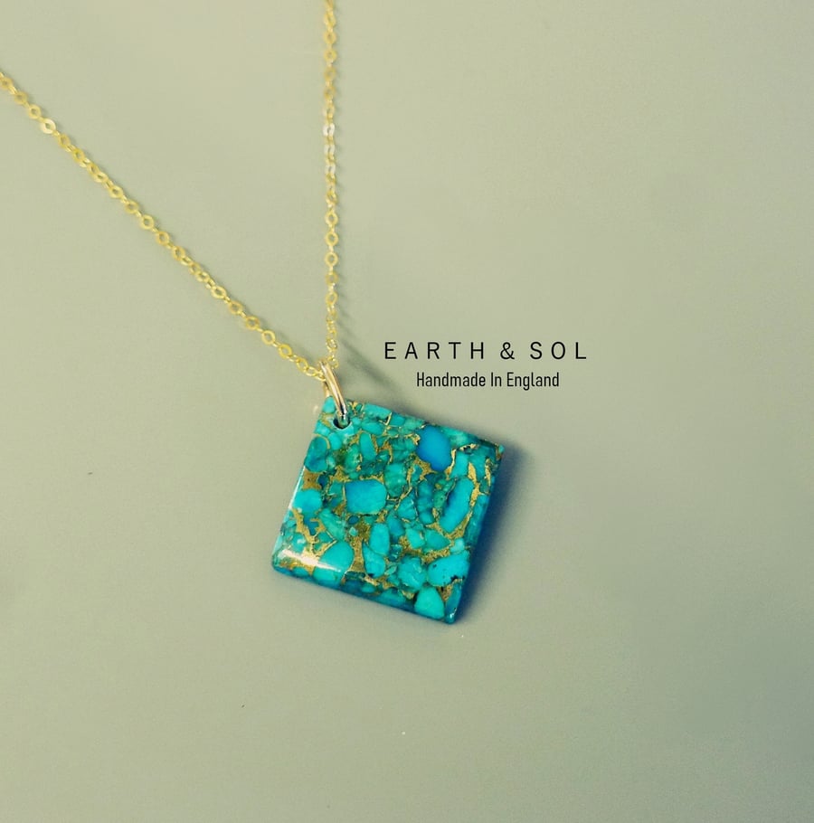 Turquoise Blue & Copper Gemstone Necklace. Kintsugi Gift
