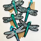 Dragonfly Christmas home decoration, up-cycled embroidered fabric. 