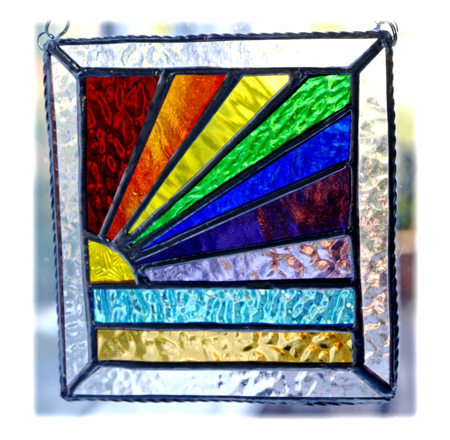 Rainbow Beach Stained Glass Suncatcher Handmade 021