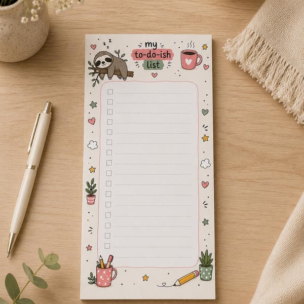 Sloth To-Do List Notepad - Desk Planner, Shopping List (Optional Magnet)