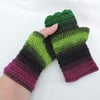 Sale Crochet Fingerless Mitts  Lime Black Magenta Green