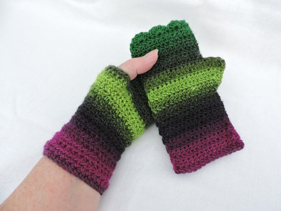 Sale Crochet Fingerless Mitts  Lime Black Magenta Green