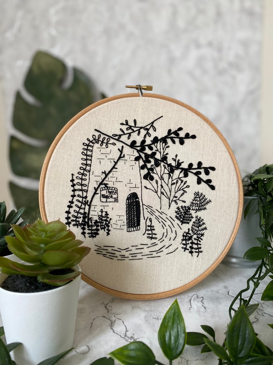 Windmill in the Woods - Embroidery Art Hoop - ooak