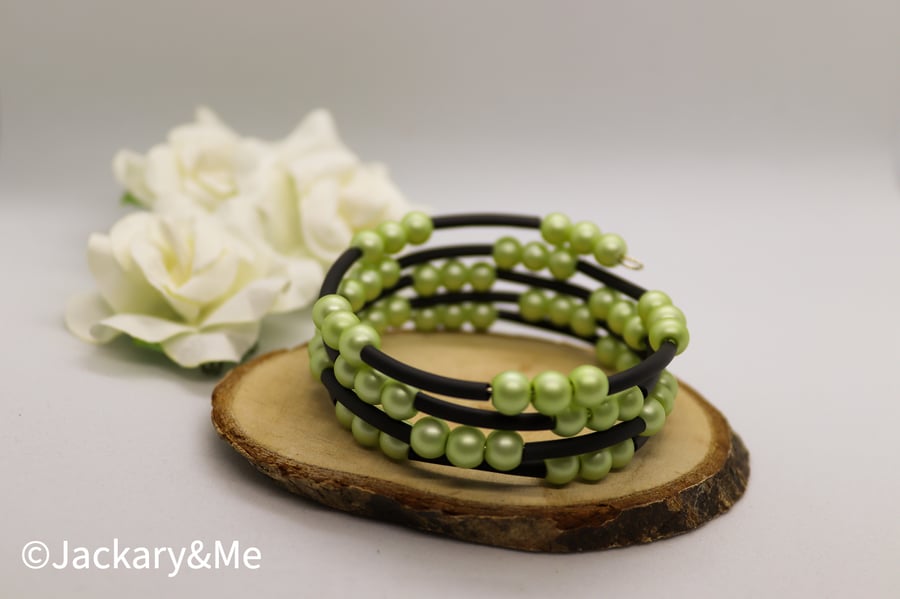 Green and Black Memory Wire Bracelet