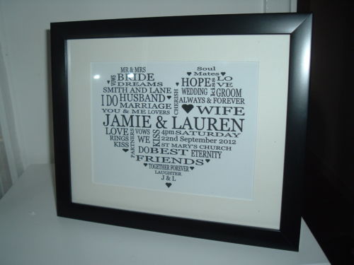 Personalised Canvas sheet heart of words family gift wedding birthdays