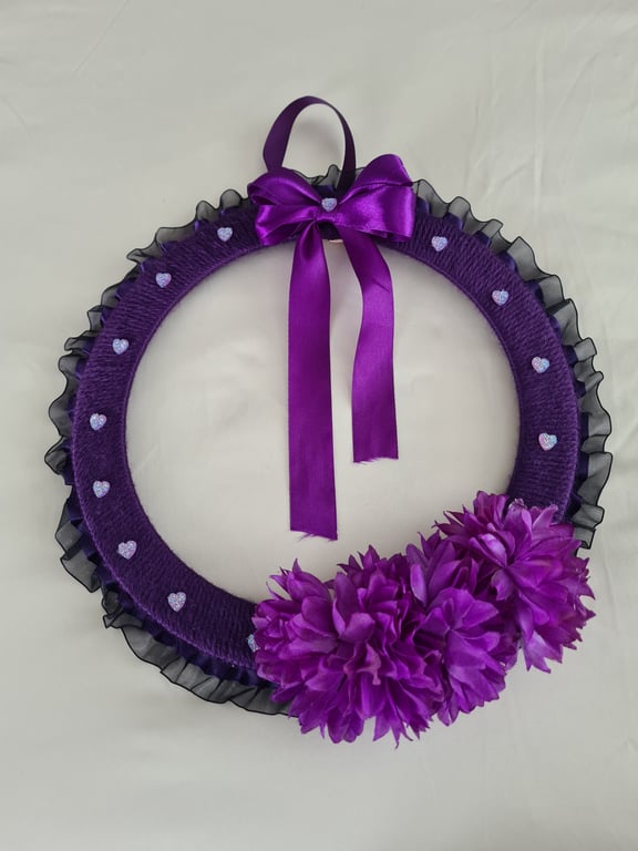 Purple yarn wrapped wreath