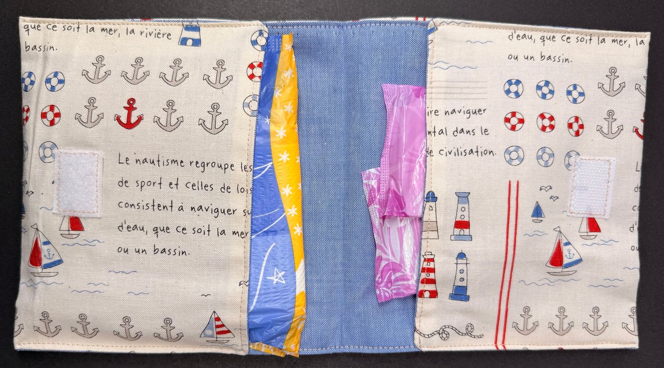 Discrete privacy pack with nautical cotton outer and chambray inner