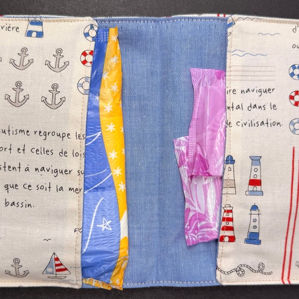 Discrete privacy pack with nautical cotton outer and chambray inner