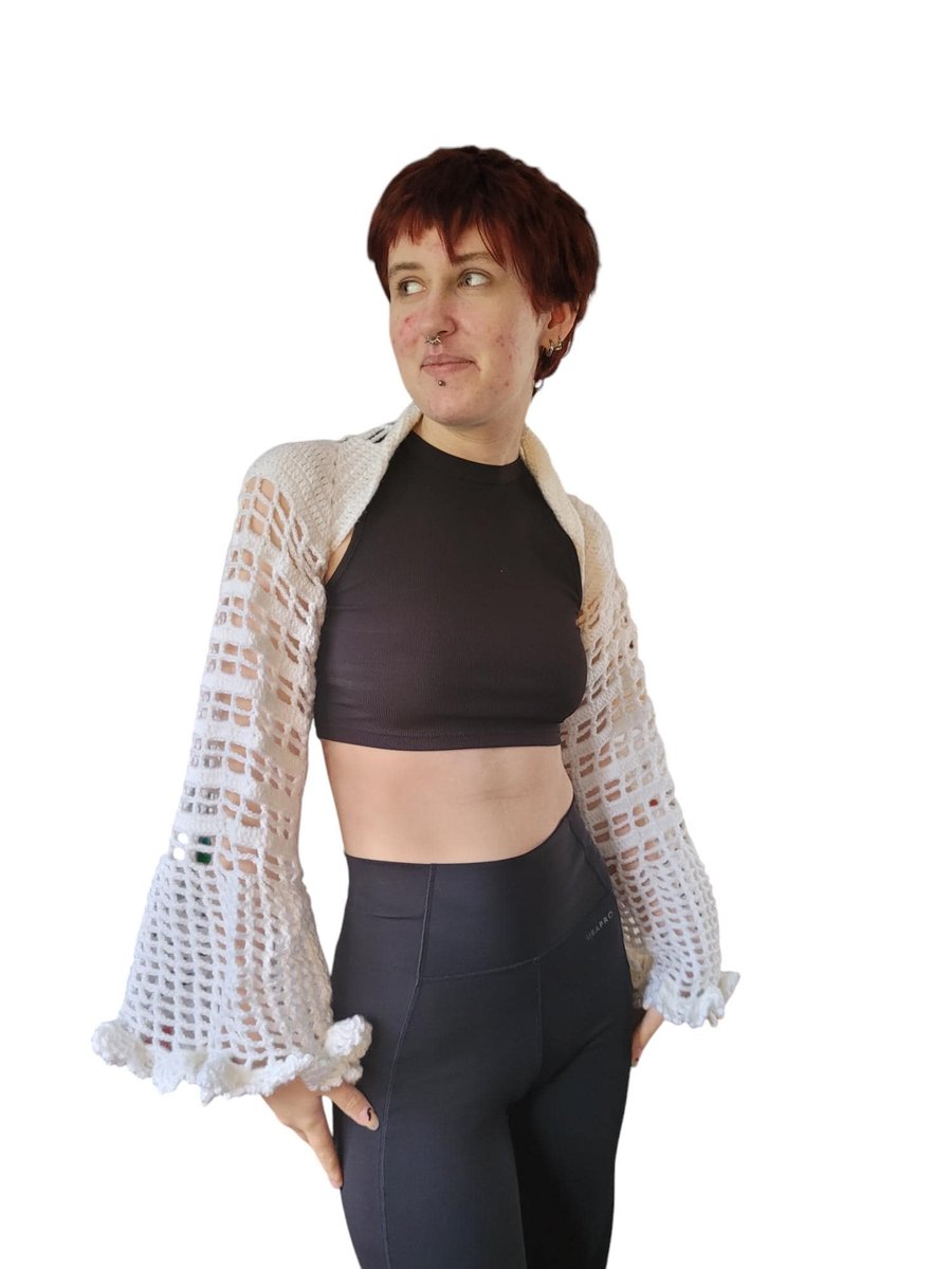 Crocheted aran yarn Cobweb Shrug