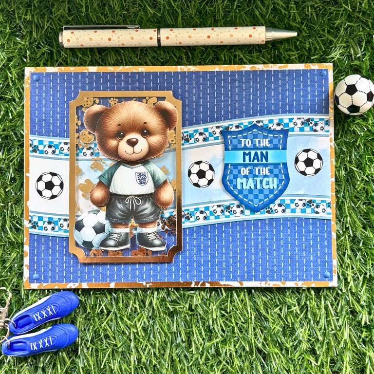 Football Themed Birthday Card With Teddy Bear "To The Man Of The Match"