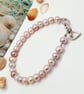 Freshwater pearl bracelet with silver heart charm natural minky tones - Image 2