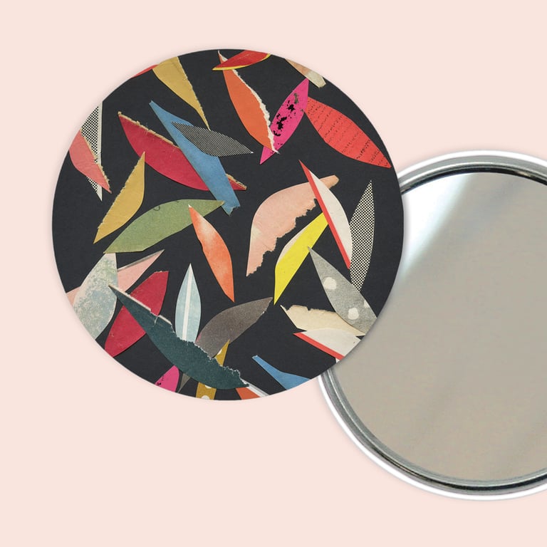 Botanical Pocket Mirror - Falling Leaves (Black)