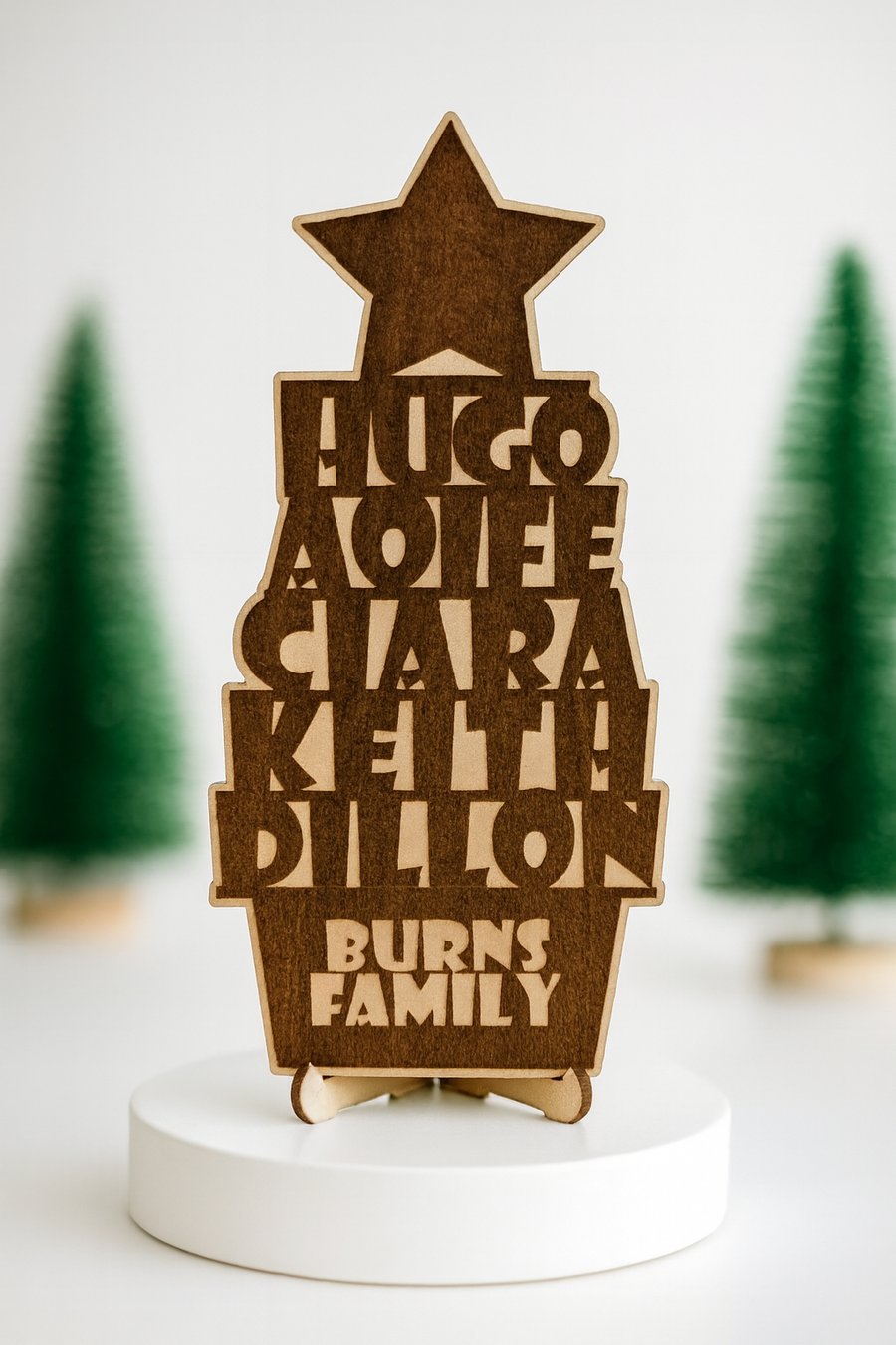 Family tree personalised table decoration with stand.