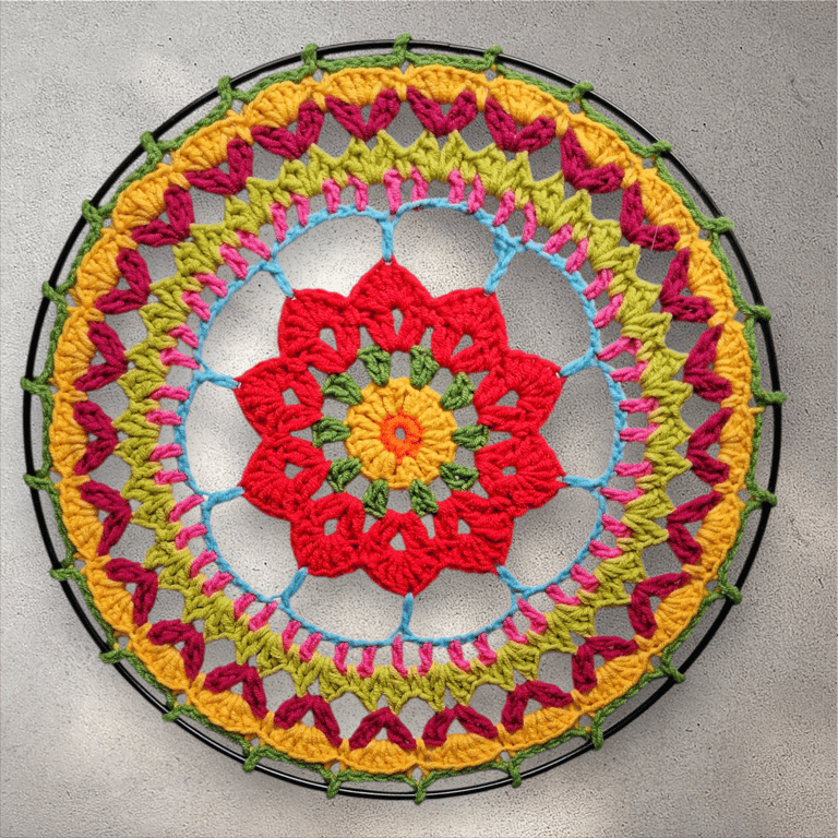 colourful crochet mandala wall art
