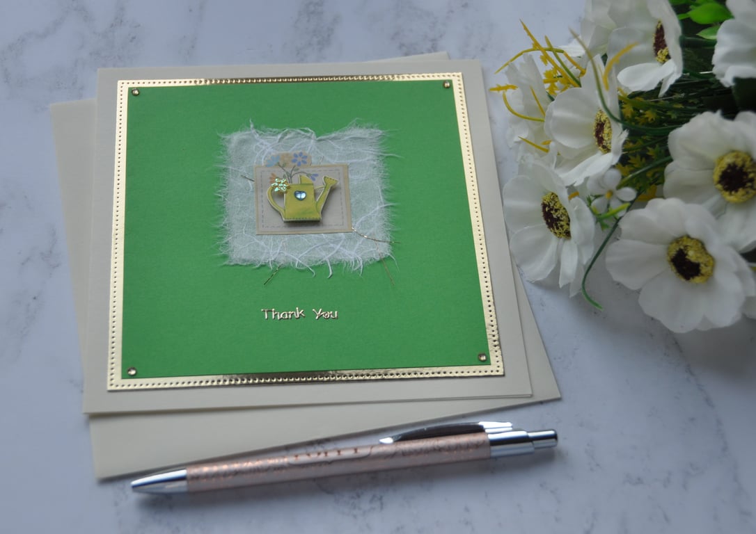 Thank You Card Watering Can with Bouquet of Flowers Card
