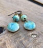 Rustic Yellow & Green Ceramic Dangle Earrings. Artisan Crafted Pottery Jewellery - Image 4