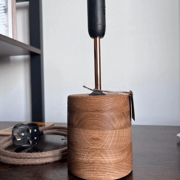 Handmade Turned Oak Table Lamp - Modern Wooden Bedside Light UK