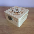 Handmade engraved wooden keepsake box. Flower design jewelry box.