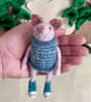 Miniature Pig Ornament, Ernie the Poseable Pink Piglet Decoration in Striped Top