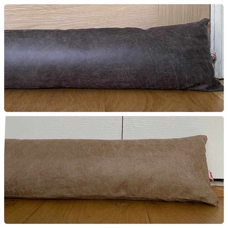 Faux leather draught stopper UK heavy door sausage, custom length draft excluder