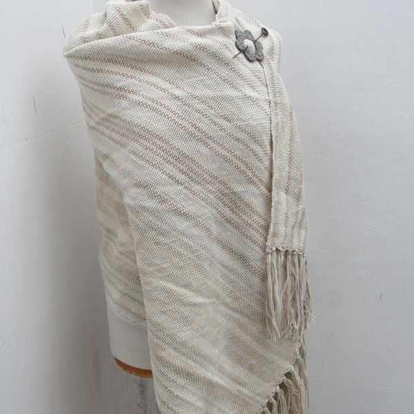 Large Ecru Cotton Handwoven Wrap, Shawl