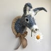 Faux taxidermy grey & cream beach seaside Donkey & daisy animal head wall mount