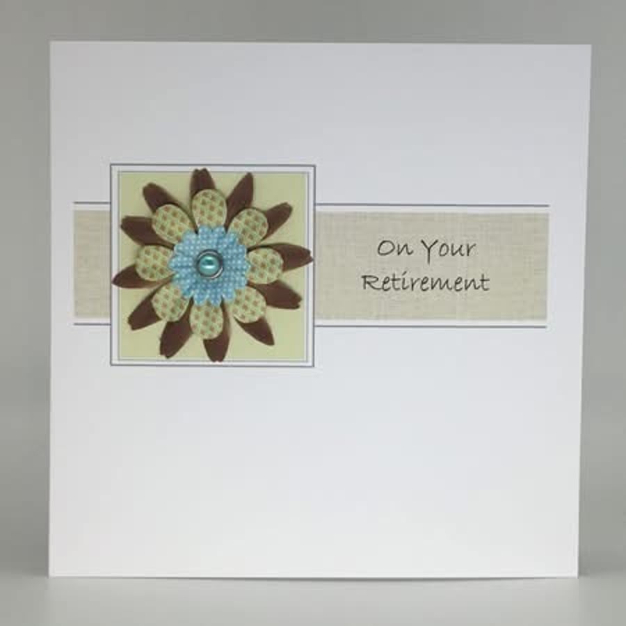 Retirement card - green, blue and brown flower 