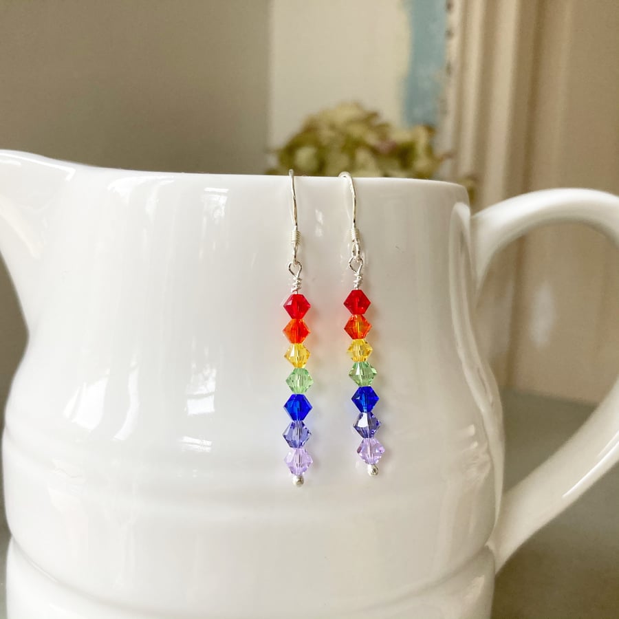 Rainbow Swarovski crystal earrings, sterling silver