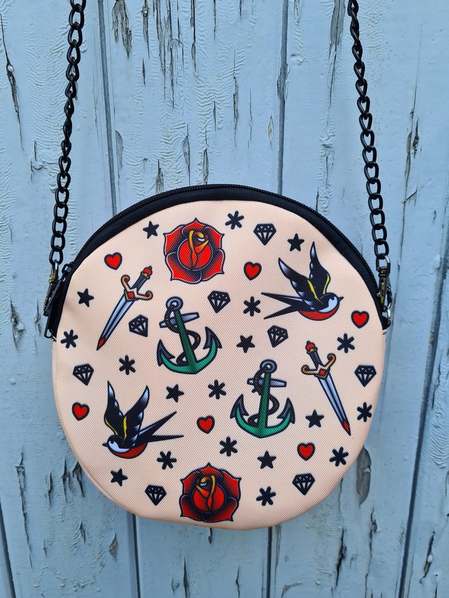 Round Vintage Tattoo Bag - Handbag Old School Nautical Anchor Sailor Jerry 