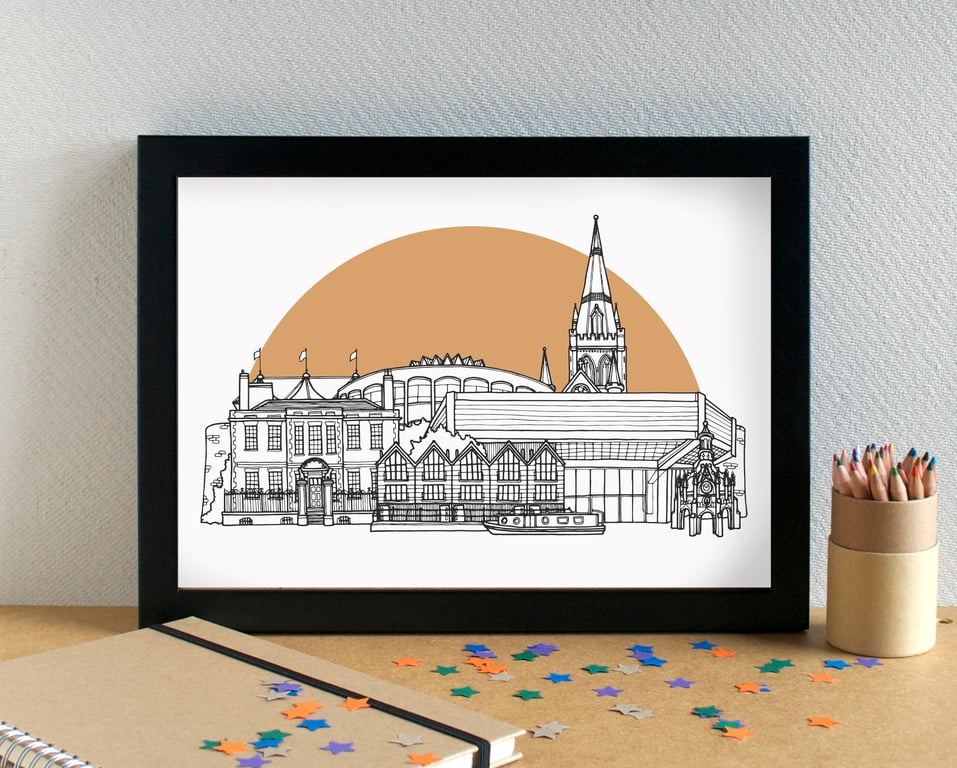 Chichester Landmarks Skyline Art Print
