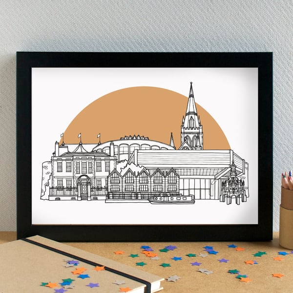 Chichester Landmarks Skyline Art Print